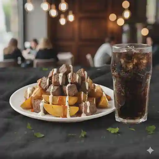 Papas al casco con res a la plancha