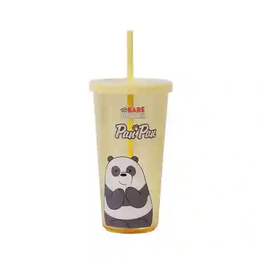 Vaso de Plástico we Bare Bears Con Pitillo Panda Amarillo Miniso