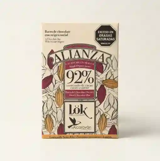 Lok Barra de Chocolate Oscuro Premium 92 % Cacao