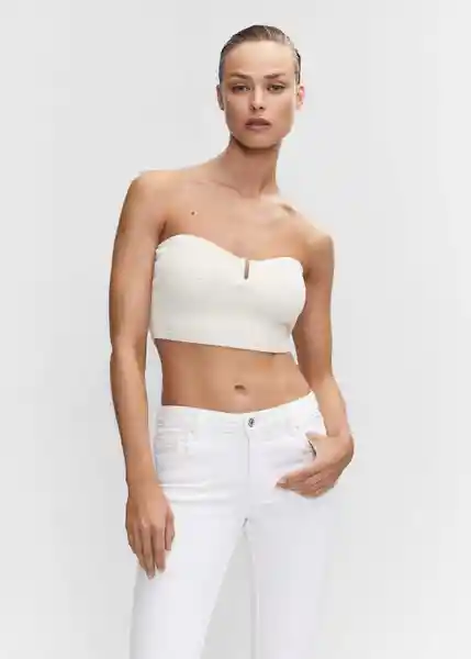 Jean Flare Blanco Talla 46 Mujer Mango