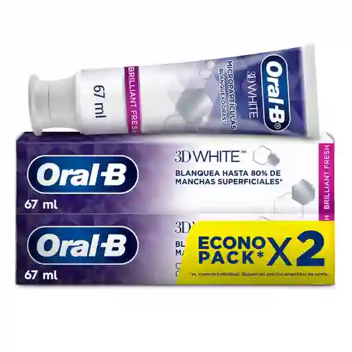 Crema Dental con Flúor Oral-B 3D White Brilliant Fresh 67ml 2 uds