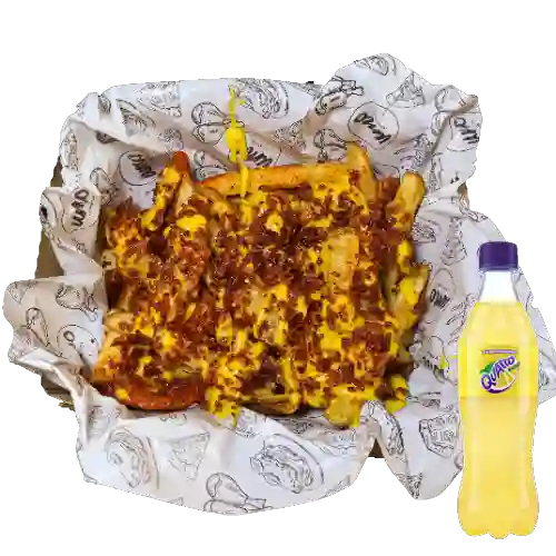 Combo Salchipapa Bacon y Cheddar + Quatro 400 ml