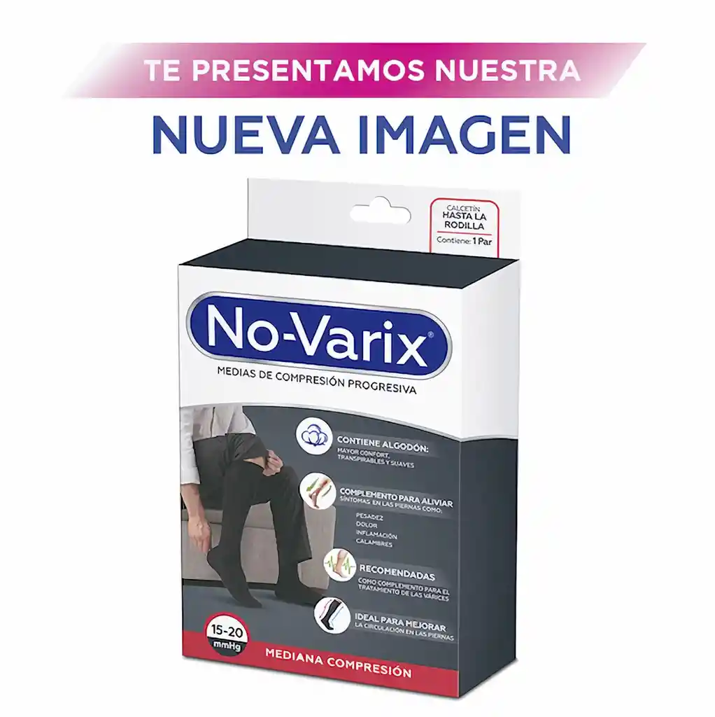 No-Varix Calcetin Hombre Algodón 15-20 Mm/Hg Black Xlarge