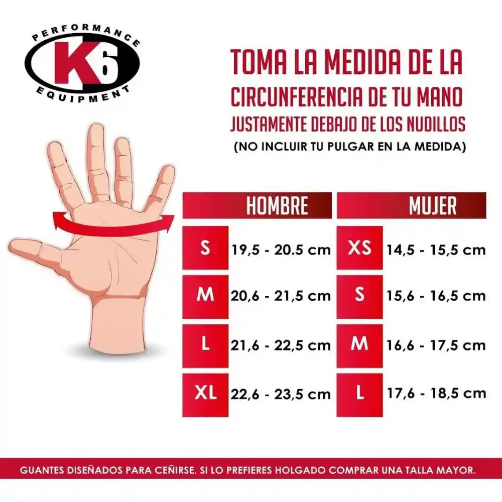 K6 Guantes Para Gimnasio De Cuero Fitness Ultra Talla L