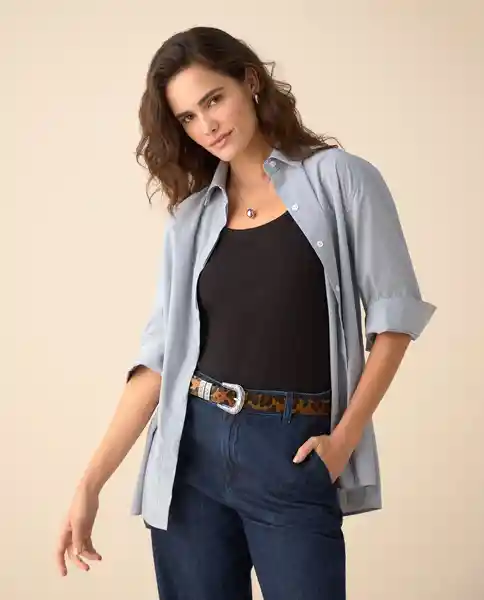 Camisa Azul Lana Claro Talla XL 111G002 Espirit