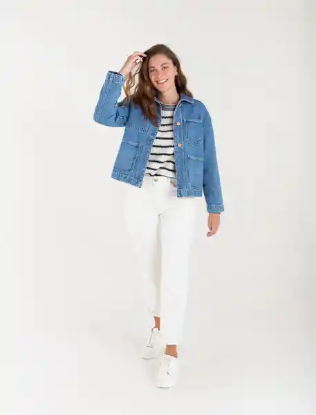 chaqueta en denim azul indigo medio talla s mujer Naf-Naf