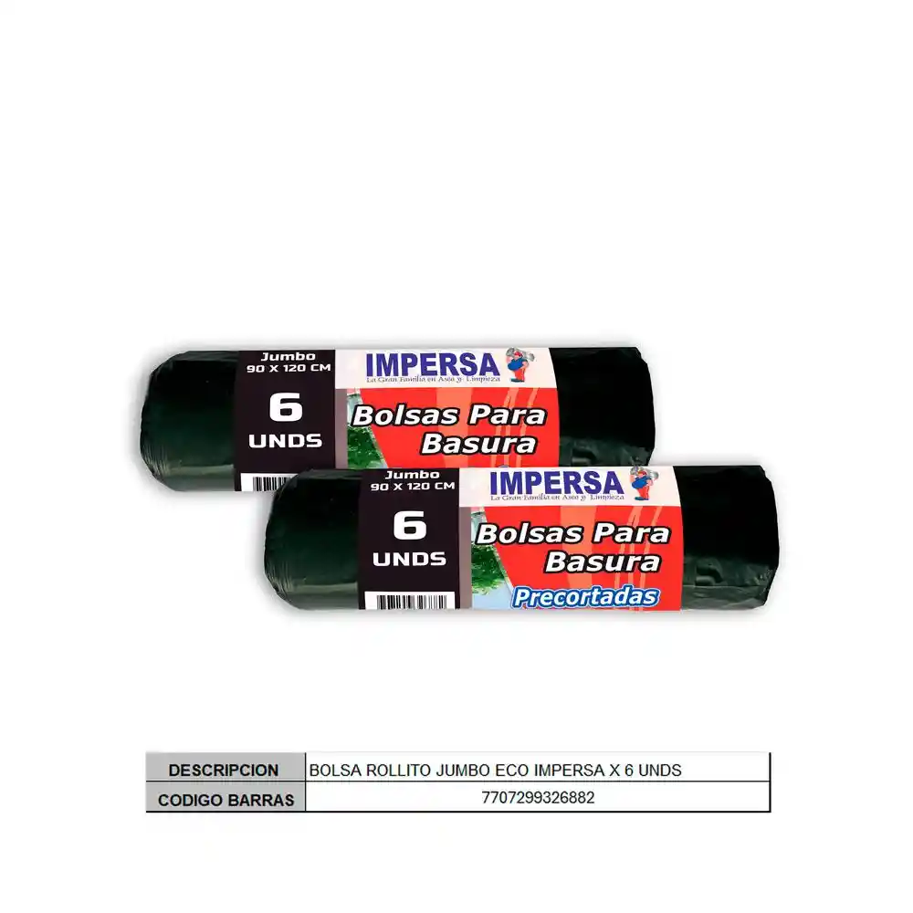 Bolsa Rollito Jumbo Eco X 6 Unds Impersa Sin Ref