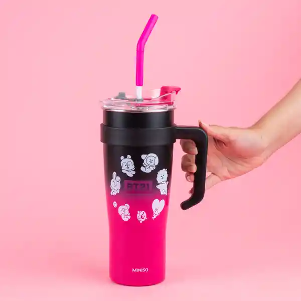 Vaso de De Pared Simple Con Asa Serie Bt21 Rosa Miniso