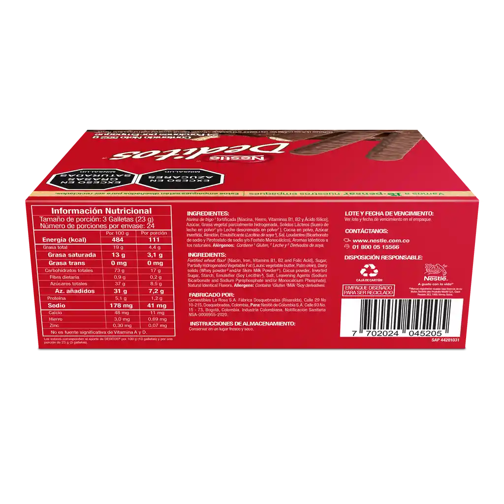 DEDITOS Galletas dulces cubiertas con sabor a chocolate 24 Unds x 552g