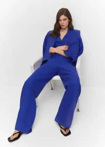 Pantalón Linet Azul Talla 40 Mujer Mango