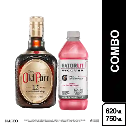 Combo Old Parr Escocés 12 Años + Gatorlit Fresa Kiwi 620 mL Pet