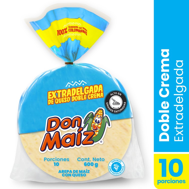 Arepa Don Maiz Extra delgada con queso doble crema 10Unidades. 600G