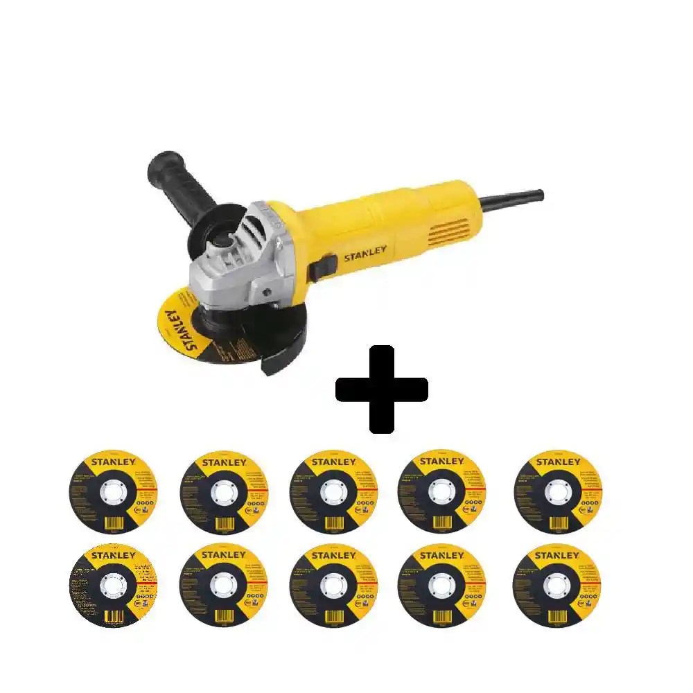 Combo Pulidora 4.1/2" 620w Stanley+ 10 Discos Stanley Sg6115-b3a