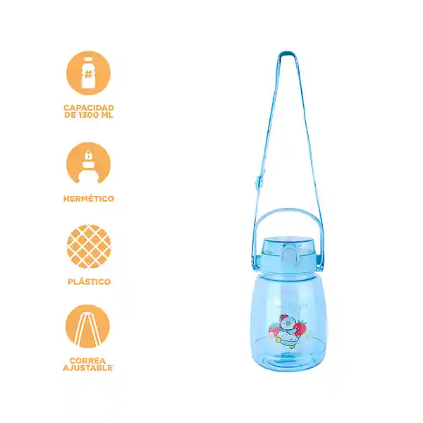 Botella Correa y Tapa Mini Family Azul 1300 mL Serie Miniso