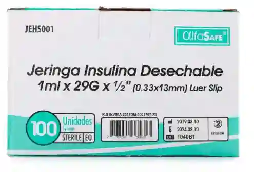 Alfa Safe Unidad Jeringa Insulina desechable