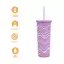 Vaso de Acero Con Pitillo Olas Rosa 800 mL Miniso