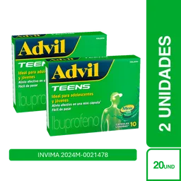 2 x Advil Teens Ibuprofeno (200 mg) 10 Cápsulas