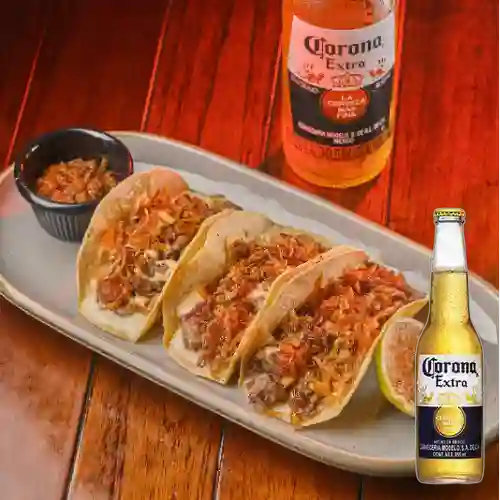 Combo Tacos Brisket + Cerveza Corona Bot. 355ml