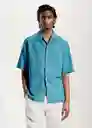 Camisa Malaga Turquesa Talla M Hombre Mango