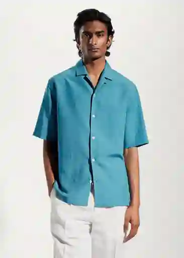 Camisa Malaga Turquesa Talla M Hombre Mango