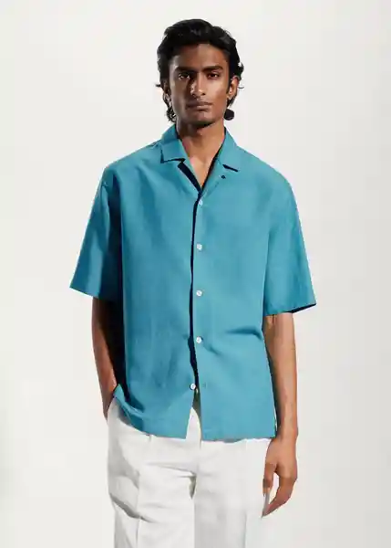 Camisa Malaga Turquesa Talla M Hombre Mango