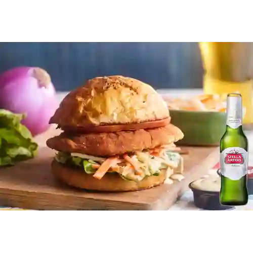 Combo Sándwich Crispy Chicken + Stella Artois Bot. 330ml