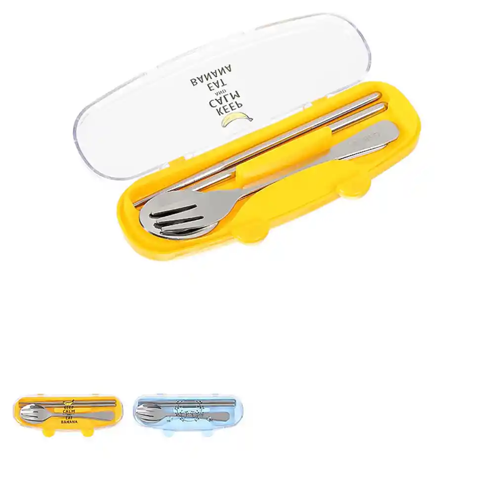 Miniso Set de Cubiertos Con Estuche Azul/Amarillo 22 x 7 cm