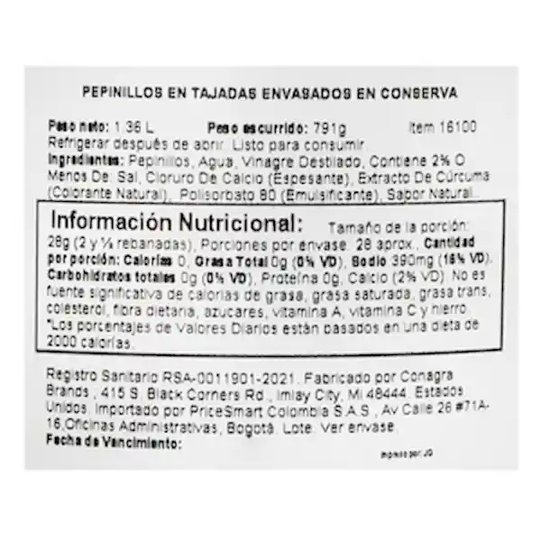 Vlasic Pepinillos Enteros en Conserva