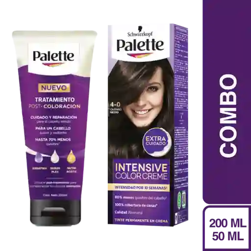 Combo Tinte Palette Color Creme 4-0 Castaño Medio + Tratamiento