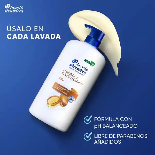 Shampoo Head Shoulders Limpieza y Revitalizacion Aceite de Argan Control Caspa Champu Head and Shoulders 1000 ml