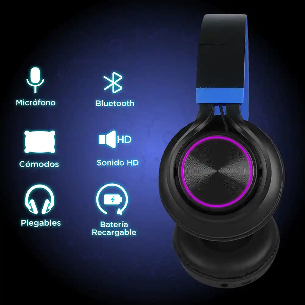 Audífonos de Diadema Coloridos con Luces Azul Miniso 