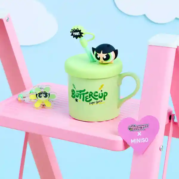 Taza Con Pitillo de Serie Las Chicas Superpoderosas Verde Miniso