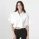 Blusa Cuello Camisero Manga Corta Blanco Talla S 718493