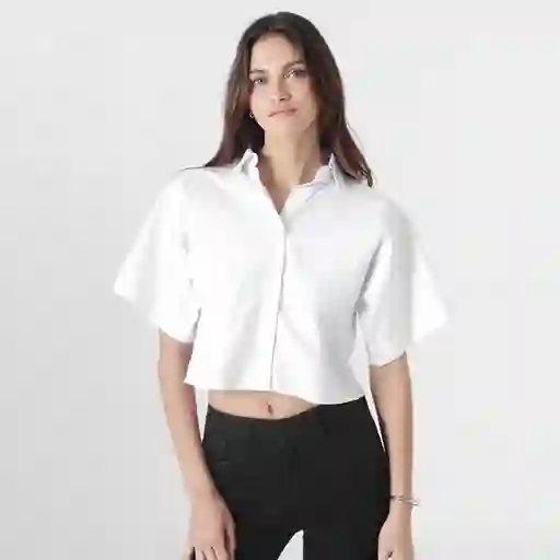 Blusa Cuello Camisero Manga Corta Blanco Talla S 718493