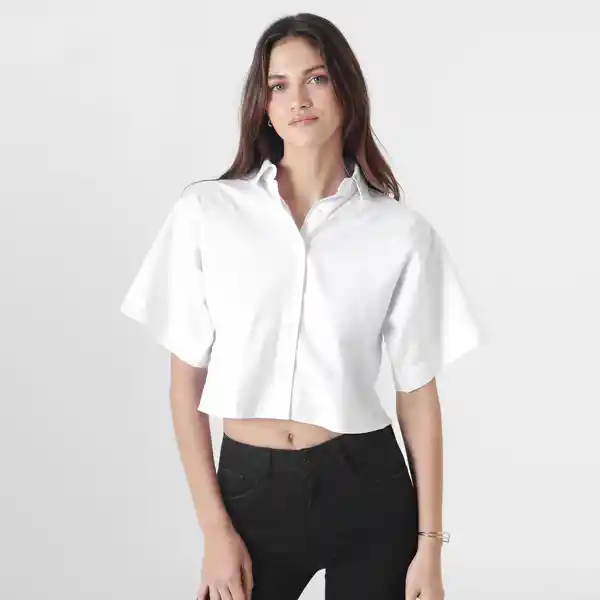 Blusa Cuello Camisero Manga Corta Blanco Talla S 718493