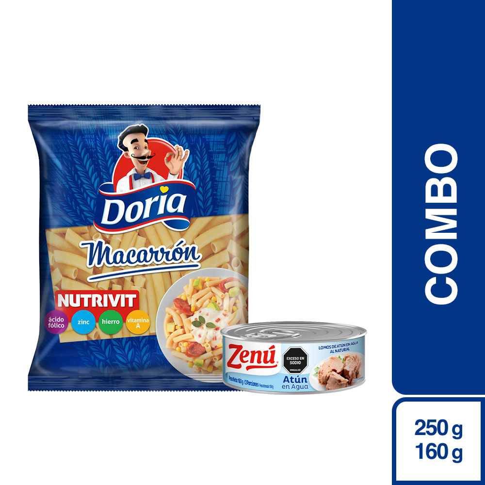 Combo Doria pasta macarrón clásico + Zenú lomo de atún en agua