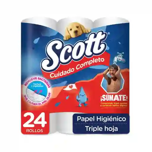 Papel Higiénico Scott Cuidado Completo Triple Hoja 24 Rollos