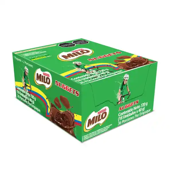 MILO NUGGETS trozos con malta cubiertos sabor chocolate 18 Unds x 720g