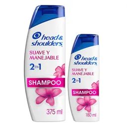 Shampoo Head Shoulders 2 en 1 Suave y Manejable Shampoo Control Caspa 375 ml + Champu Head and Shoulders 180 ml