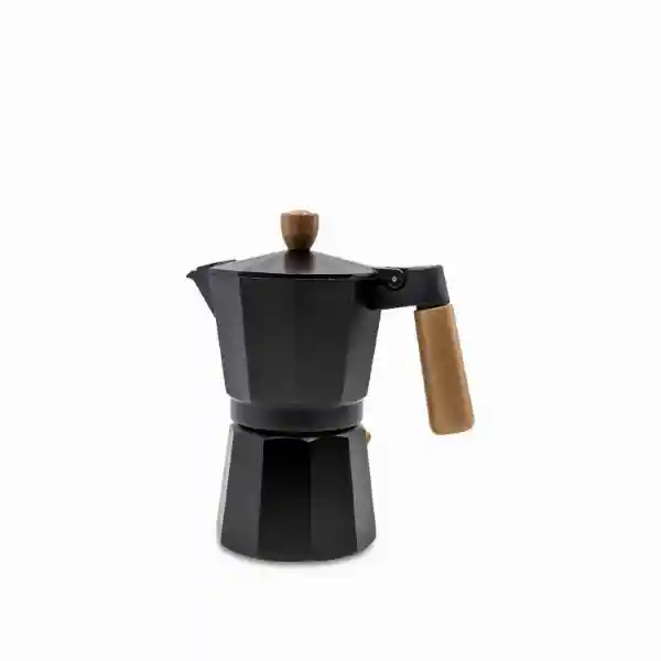 Cafetera Moka 6 Tazas Negra Mango en Madera Ambiente Gourmet