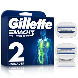 GILLETTE Mach 3 Cuerpo Repuestos para Cuchilla de afeitar con 3 Hojas 2 Repuestos Máquina de Afeitado Corporal Afeitadora para Hombre Zona Intima