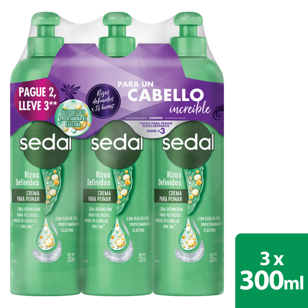 Sedal Crema para Peinar Rizos Definidos 3 x 300 ml