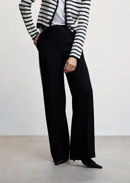 Pantalón Piping Negro Talla L Mujer Mango