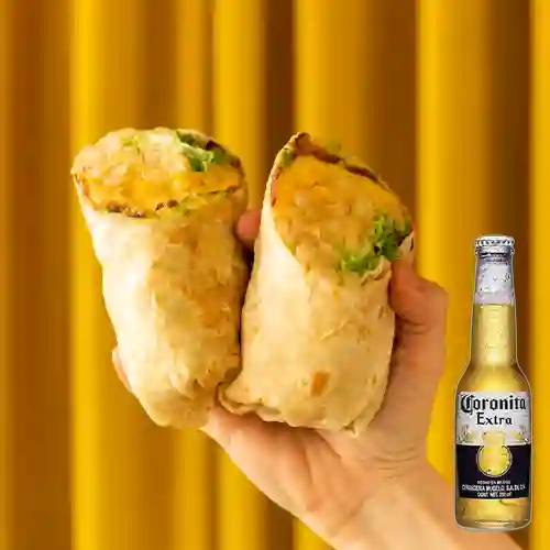 Egg burrito + cerveza coronita bot 210ml