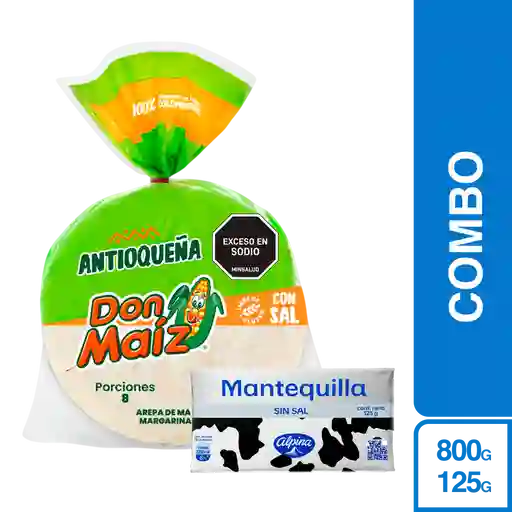 Combo Alpina Mantequilla sim Sal + Antioqueña Don Maiz 8 Und