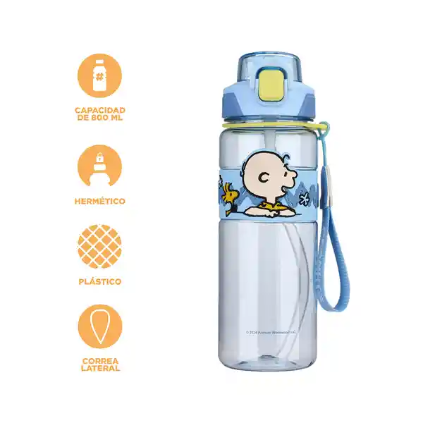 Botella de Plástico de Con Correa Snoopy Azul 800 mL Miniso