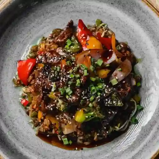 Lomo teriyaki al wok