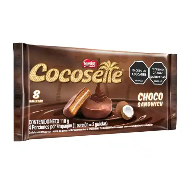 Galletas COCOSETTE Choco Sándwich rellenas con crema de coco x 116g