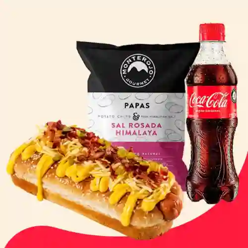 Perro Queso Tocineta + Papas+ Coca Cola