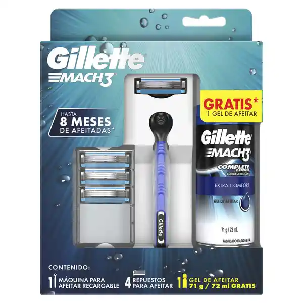 Gillette Kit Máquina Recargables y Gel para Afeitar Mach 3